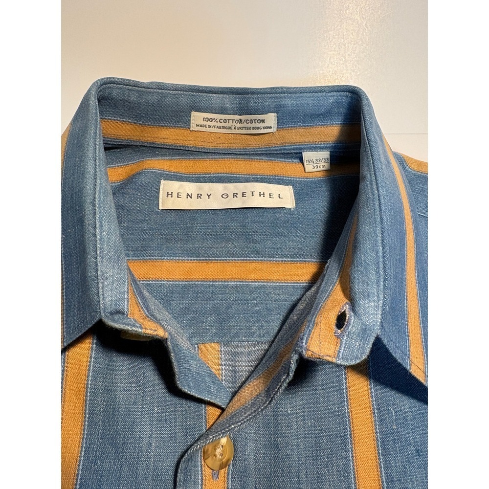 Henry Grethel Mens Blue Orange Striped Cotton Shirt Vintage 15.5 32/33